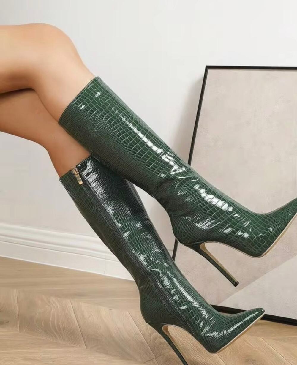 Buckle - Green Patterned Stiletto Boots sz 10